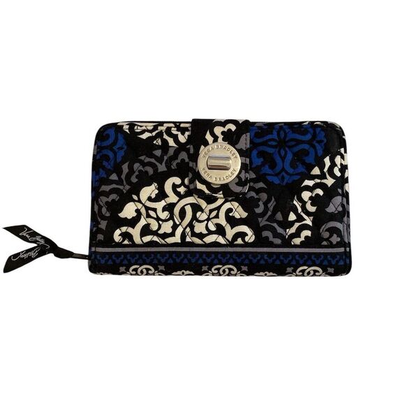 Vera Bradley Women's Zip-Around Wallet Blue Geometric Pattern - Picture 1 of 3
